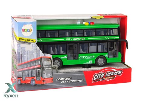 Autobus Piętrowy Na Baterie Światła Dźwięki Napęd Frykcyjny Zielony 1:16 LEAN TOYS