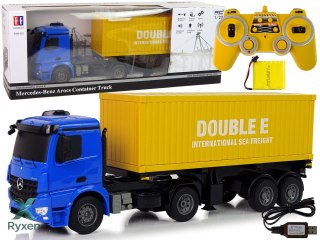 Duża Ciężarówka R/C Mercedes Arocs Niebieska 1:20 Kontener 58 cm Długości DOUBLE E