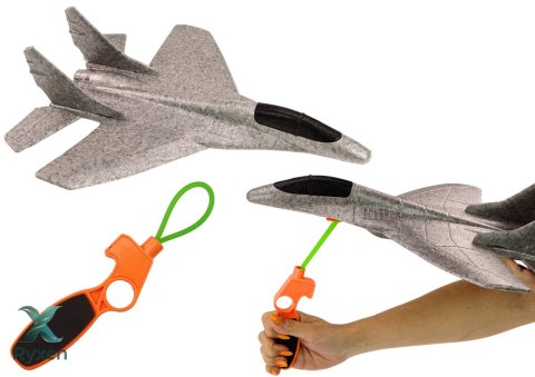 Samolot Myśliwiec Styropianowy Z Procą Wyrzutnia Szary LEAN TOYS