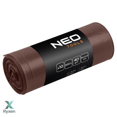 Worki na odpady 200 L, brązowe, 40 mic, 10 szt. NEO TOOLS