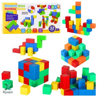Zestaw Klocki Magnetyczne Dla Dzieci Układanka Kolorowe 32 el. LEAN TOYS