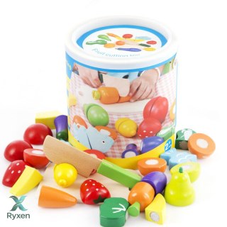 Zestaw Warzyw i Owoców Do Krojenia W Wiaderku Deska Nóż Drewniane LEAN TOYS