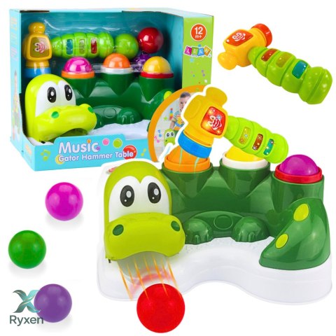 Gra Zręcznościowa Zbijak Piłeczek Zjeżdżalnia Młotek Interaktywny Krokodyl LEAN TOYS