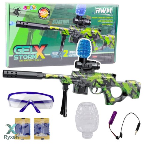 Karabin AWM Na Kulki Wodne Hydrożelowe Zielony Okulary 61cm LEAN TOYS