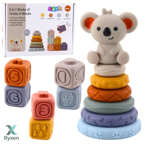 Klocki Sensoryczne Edukacyjne Wieża Z Miękkich Klocków Gumowe Koala 13 el. LEAN TOYS