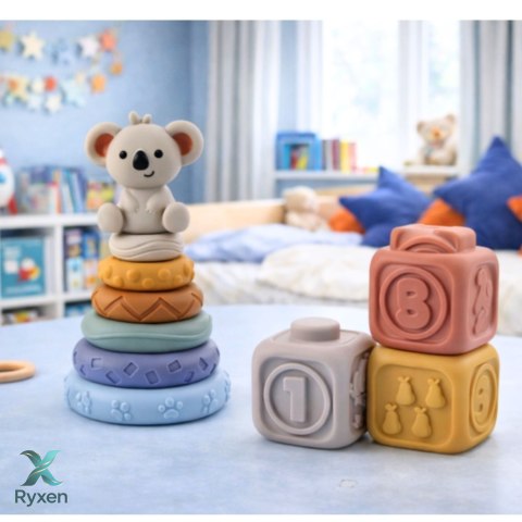 Klocki Sensoryczne Edukacyjne Wieża Z Miękkich Klocków Gumowe Koala 13 el. LEAN TOYS