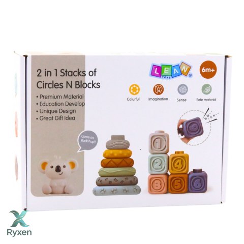 Klocki Sensoryczne Edukacyjne Wieża Z Miękkich Klocków Gumowe Koala 13 el. LEAN TOYS