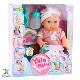 Lalka Bobas Niemowlak Siusiająca Różowa Zestaw Akcesoria Dźwięki 35cm LEAN TOYS