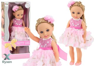 Lalka Różowa Sukienka Długie Włosy Spinka Szczotka 38cm LEAN TOYS