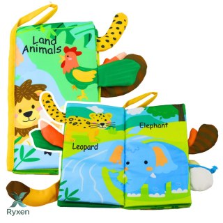 Miękka Książeczka Edukacyjna Szeleszcząca Zwierzęta Ogonki Dla Niemowląt Żółta LEAN TOYS