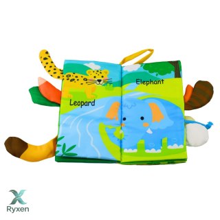 Miękka Książeczka Edukacyjna Szeleszcząca Zwierzęta Ogonki Dla Niemowląt Żółta LEAN TOYS