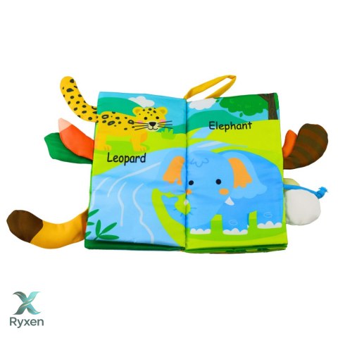 Miękka Książeczka Edukacyjna Szeleszcząca Zwierzęta Ogonki Dla Niemowląt Żółta LEAN TOYS