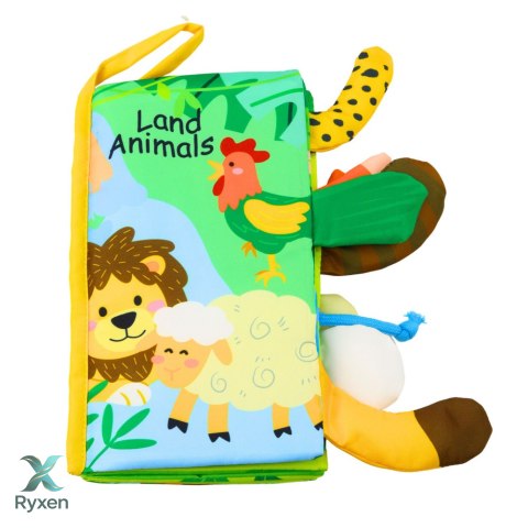 Miękka Książeczka Edukacyjna Szeleszcząca Zwierzęta Ogonki Dla Niemowląt Żółta LEAN TOYS