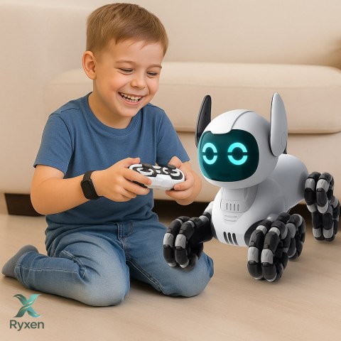 Robot Pies TOOBY Zdalnie Sterowany RC 360° Światła Dźwięki Biało-Czarny LEAN TOYS