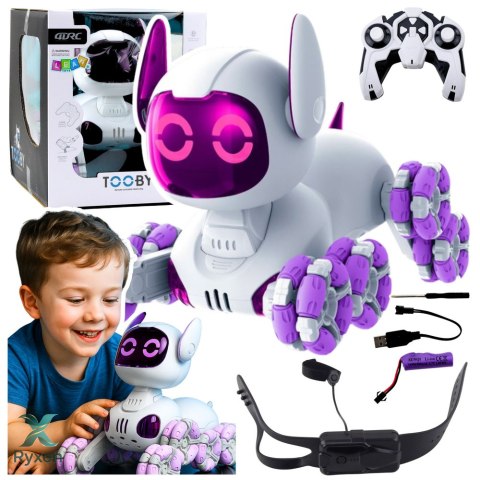 Robot Pies TOOBY Zdalnie Sterowany RC 360° Światła Dźwięki Biało-Fioletowy LEAN TOYS