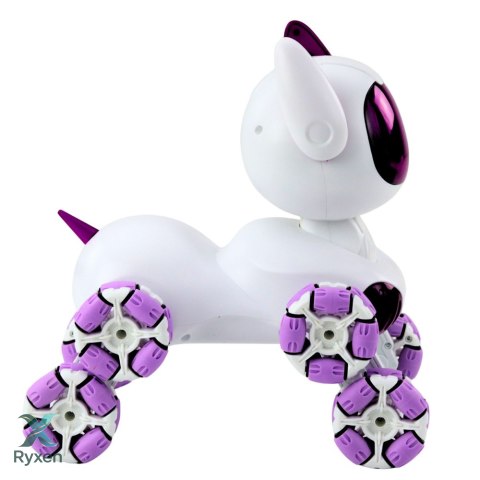 Robot Pies TOOBY Zdalnie Sterowany RC 360° Światła Dźwięki Biało-Fioletowy LEAN TOYS