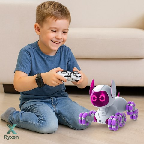Robot Pies TOOBY Zdalnie Sterowany RC 360° Światła Dźwięki Biało-Fioletowy LEAN TOYS