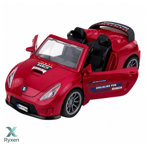 Samochód Kabriolet Bordowy Z Przyczepą Dla Konia Otwierane Drzwi Zestaw LEAN TOYS