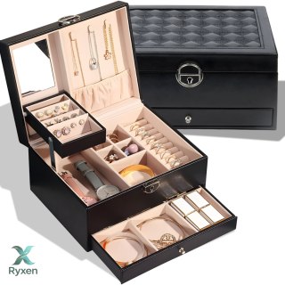 Szkatułka na biżuterię organizer pudełko elegancki kuferek z lusterkiem RTO