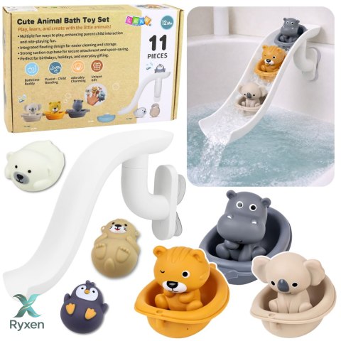 Zestaw Zabawki Do Kąpieli Zwierzątka w Łódeczkach Zjeżdżalnia 11 el. LEAN TOYS