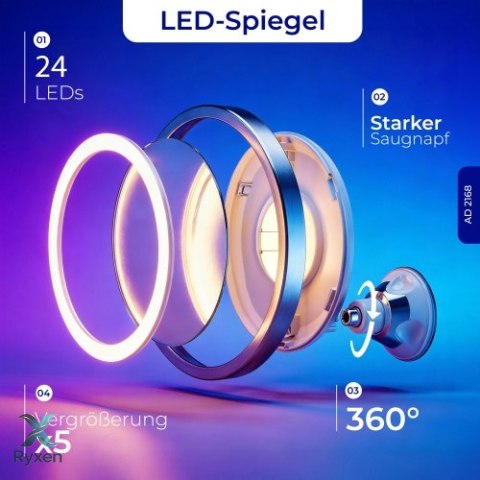 AD 2168 Lusterko led łazienkowe, 5x powiększenie, 24 diody led, regulacja natężenia światła ADLER