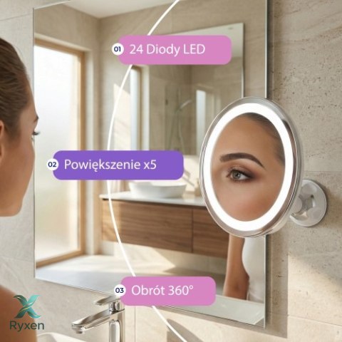 AD 2168 Lusterko led łazienkowe, 5x powiększenie, 24 diody led, regulacja natężenia światła ADLER