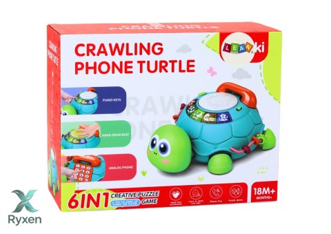Interaktywny Żółw Edukacyjny Telefon 6w1 Światła Dźwięki Zielony LEAN TOYS