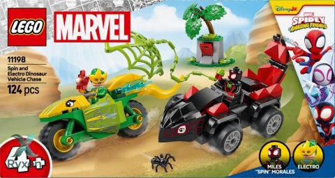 Klocki spidey 11198 pościg spina za electro w dinopojeździe LEGO
