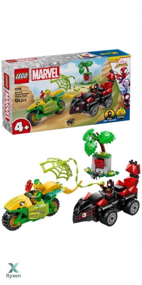 Klocki spidey 11198 pościg spina za electro w dinopojeździe LEGO