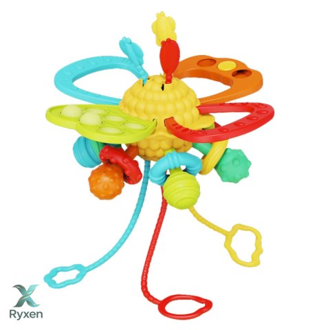 Zabawka Sensoryczna 6w1 Gryzak Sznurki Do Przeciągania Pop-It Kolorowa LEAN TOYS