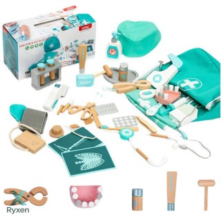 Zestaw Lekarski Mały Doktor Dentysta Drewniany Apteczka Fartuch 20 El LEAN TOYS