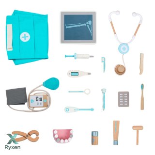 Zestaw Lekarski Mały Doktor Dentysta Drewniany Apteczka Fartuch 20 El LEAN TOYS