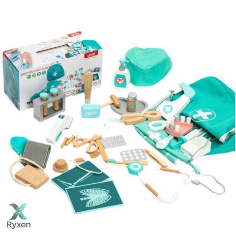 Zestaw Lekarski Mały Doktor Dentysta Drewniany Apteczka Fartuch 20 El LEAN TOYS