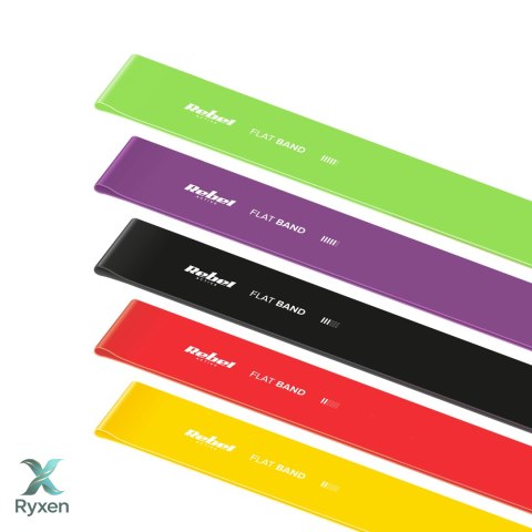 Zestaw gum do ćwiczeń lateksowe 2m - Flat Band LTs-1, 2,5-20 kg, 5 gum, REBEL ACTIVE Rebel
