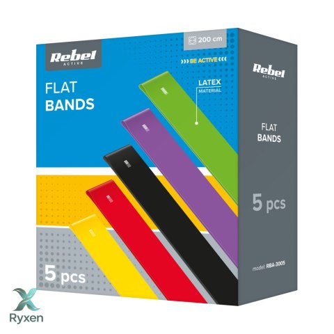 Zestaw gum do ćwiczeń lateksowe 2m - Flat Band LTs-1, 2,5-20 kg, 5 gum, REBEL ACTIVE Rebel
