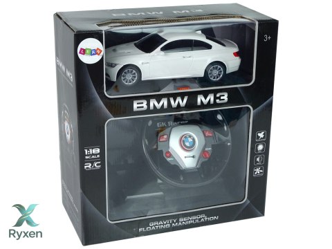 Auto Zdalnie Sterowane BMW M3 Białe Pilot Kierownica 1:18 Dźwięk Światła LEAN TOYS