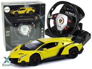 Auto Zdalnie Sterowane Lamborghini Veneno Żółte 2,4 G Pilot Kierownica Dźwięk Światła LEAN TOYS
