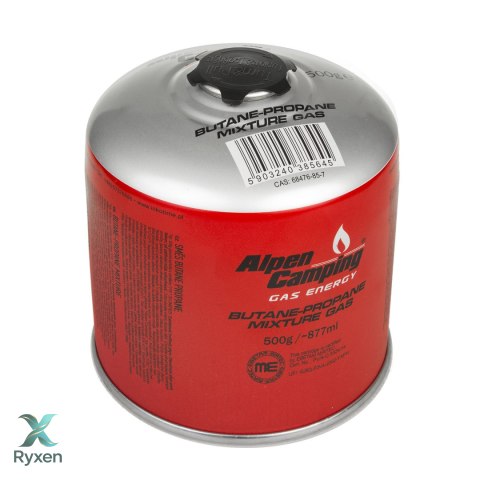 Kartusz gazowy 500g Alpen Camping. certyfikat: Pi 0437, zgodny z EN417, propan-butan, zakres -10°c do+ 40°c, zawór gwintowany 7/ INKO-TIME
