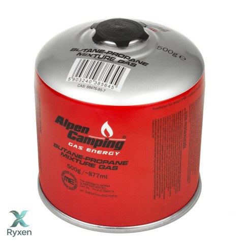 Kartusz gazowy 500g Alpen Camping. certyfikat: Pi 0437, zgodny z EN417, propan-butan, zakres -10°c do+ 40°c, zawór gwintowany 7/ INKO-TIME