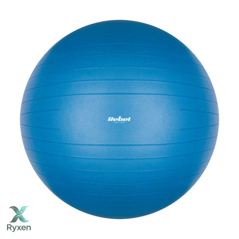 Piłka gimnastyczna rehabilitacyjna 75cm z pompką ręczną, kolor niebieski , REBEL ACTIVE Rebel