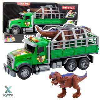 Ciężarówka Transport Dinozaurów Figurka Dinozaura Światła Dźwięki Zielona LEAN TOYS