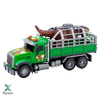 Ciężarówka Transport Dinozaurów Figurka Dinozaura Światła Dźwięki Zielona LEAN TOYS