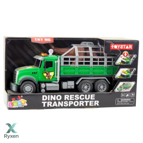 Ciężarówka Transport Dinozaurów Figurka Dinozaura Światła Dźwięki Zielona LEAN TOYS