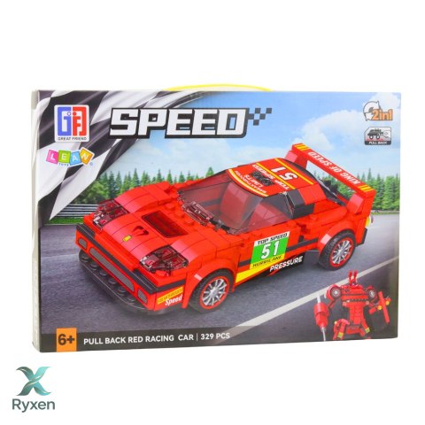 Klocki Konstrukcyjne Auto Robot 2w1 Czerwony Napęd 329 el. LEAN TOYS