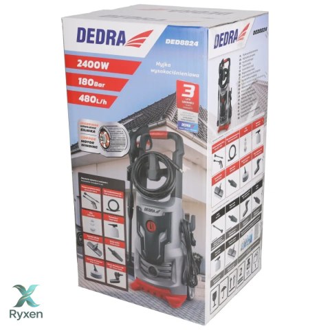 Myjka wysokociśnieniowa 2400w 120/180bar, 480l/h, 8m wąż Dedra