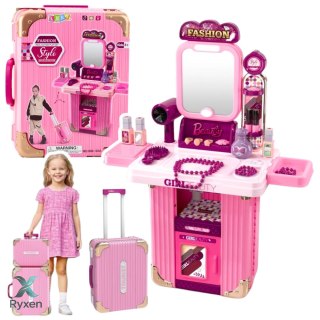 Toaletka Zestaw Do Makijażu W Walizce Akcesoria 2w1 Różowa LEAN TOYS
