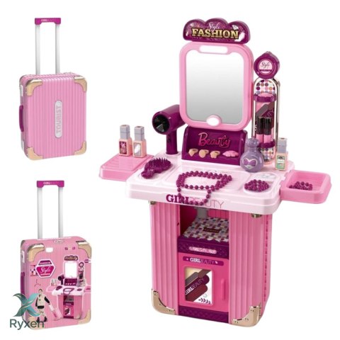 Toaletka Zestaw Do Makijażu W Walizce Akcesoria 2w1 Różowa LEAN TOYS