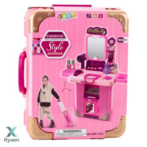 Toaletka Zestaw Do Makijażu W Walizce Akcesoria 2w1 Różowa LEAN TOYS