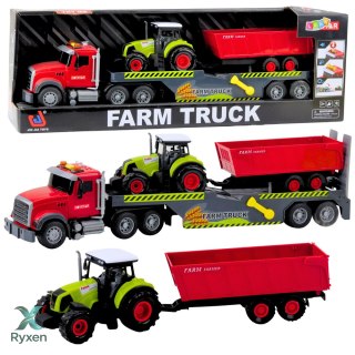 Zestaw Ciężarówka Traktor Z Przyczepą Światła Dźwięki Czerwona LEAN TOYS