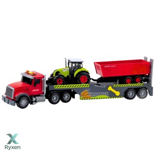 Zestaw Ciężarówka Traktor Z Przyczepą Światła Dźwięki Czerwona LEAN TOYS